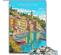 Puzzle 1000 pièces pour Adultes et Adolescents Italie Portofino Voyage Jeu Familial Soulagement du Stress Défi Difficile Cadeaux du Père Noël Secret (38x52cm) 1000pcs