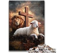 Puzzle 1000 pièces pour Adultes et Adolescents Jésus Lion Mouton Design Dynamique et Unique Expérience de Puzzle relaxante et stimulante 50x75cm