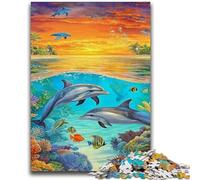 Puzzle 1000 pièces pour Adultes et Adolescents, Jeu de Dauphins de l'océan, Chaque pièce est Unique - Jeu Familial Stimulant et Amusant 26x38cm