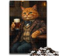Puzzle 1000 pièces pour Adultes et Adolescents, Jeu éducatif de Chat Buvant de la bière, idéal comme Cadeau pour Toute la Famille (26x38cm)