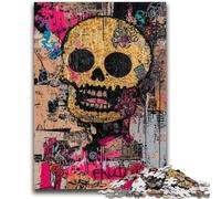 Puzzle 1000 pièces pour Adultes et Adolescents, Jeu éducatif Familial avec tête de Mort Graffiti, pièces entièrement emboîtables de Formes aléatoires 26x38cm