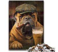 Puzzle 1000 pièces pour Adultes et Adolescents Jeu éducatif Familial Bullmastiff Dog Smoking pour Toute la Famille (14 Ans et Plus, 38x26cm)
