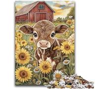 Puzzle 1000 pièces pour Adultes et Adolescents, Jeu Familial, tournesols, Vaches, Anti-Stress, défi Difficile, Collection d'artistes, Beaux-Arts, 50x75cm