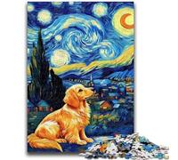 Puzzle 1000 pièces pour Adultes et Adolescents, Jeux éducatifs, Nuit étoilée, Chien, décoration Murale, Cadeaux d'anniversaire et de Noël Uniques, 26x38cm