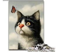 Puzzle 1000 pièces pour Adultes et Adolescents, Jeux éducatifs sur Le thème des Chats et des Papillons, décoration d'intérieur, Cadeau d'anniversaire, décoration Murale (Taille 26x38cm)