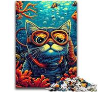 Puzzle 1000 pièces pour Adultes et Adolescents, Jouet de Chat Plongeur sous-Marin, Jeu intellectuel pour la décoration de la Maison, à partir de 14 Ans, 50x75cm
