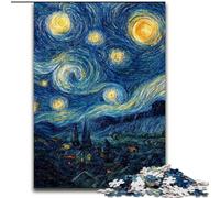 Puzzle 1000 pièces pour Adultes et Adolescents La Nuit étoilée de Van Gogh, Jouets de Divertissement Familial avec Affiche et fiche de Questions Assorties 50x75cm