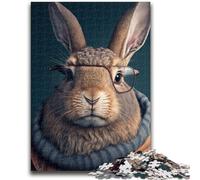 Puzzle 1000 pièces pour Adultes et Adolescents, Lapin en vêtements, Anti-Stress, Vacances à la Maison, Tue Le Temps, avec Affiche et Feuille de Questions Assorties, 26x38cm