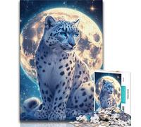 Puzzle 1000 pièces pour Adultes et Adolescents Léopard des neiges sous la Lune, Anti-Stress, séjour, Tuer Le Temps, liste de souhaits avec Le Père Noël (38x26cm)