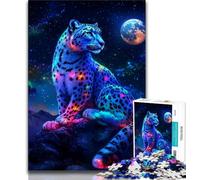 Puzzle 1000 pièces pour Adultes et Adolescents, Léopard des neiges sous la Lune, Art au Fusain, idéal pour la décoration de la Maison (75x50cm)
