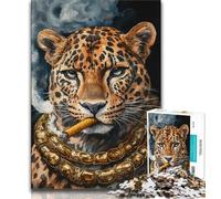 Puzzle 1000 pièces pour Adultes et Adolescents, Léopard Fumeur, Anti-Stress, séjour, Tuer Le Temps, liste de souhaits avec Le Père Noël, 50x75cm