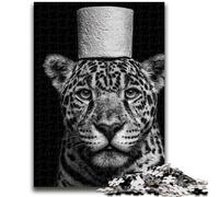 Puzzle 1000 pièces pour Adultes et Adolescents Léopard Jouant avec du Papier Toilette Anti-Stress Staycation Tue Le Temps Décoration Parfaite pour Les 14 Ans et Plus 26X38CM