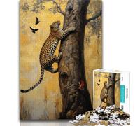 Puzzle 1000 pièces pour Adultes et Adolescents Léopard sur l'arbre 1000 pièces pour Adolescents, Jeux éducatifs, décoration d'intérieur, Convient pour la décoration de Bureau (Taille 38x26cm)
