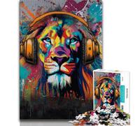 Puzzle 1000 pièces pour Adultes et Adolescents, Lion Portant Un Casque, Jeux éducatifs, décoration d'intérieur, Cadeau d'anniversaire, Art Mural (75x50cm)