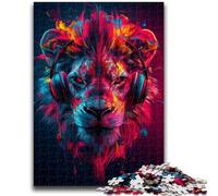 Puzzle 1000 pièces pour Adultes et Adolescents Lion Portant Un Casque Jouets Jeux éducatifs Anti-Stress Interaction Parent-Enfant pour Les 14 Ans et Plus 50x75cm