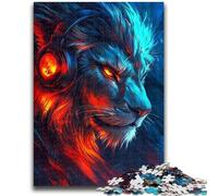 Puzzle 1000 pièces pour Adultes et Adolescents Lion Portant Un Casque pour 14 Ans et Plus Difficile à Terminer mais Amusant et Humoristique Cadeau d'anniversaire 50x75cm