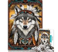 Puzzle 1000 pièces pour Adultes et Adolescents Loup Indien, Anti-Stress, défi Difficile, Chaque pièce est Unique - Jeu Familial Stimulant et Amusant 38x26cm