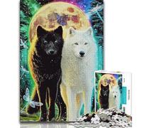 Puzzle 1000 pièces pour Adultes et Adolescents Loup Noir et Blanc, décoration Murale Artistique et idée Cadeau d'anniversaire pour Amis, Bureau à Domicile (75x50cm)
