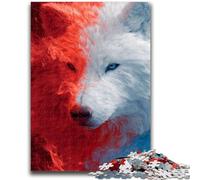 Puzzle 1000 pièces pour Adultes et Adolescents Loup Rouge et Blanc, Jouet éducatif et décompressant, Cadeau d'anniversaire 50x75cm