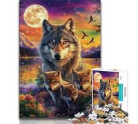 Puzzle 1000 pièces pour Adultes et Adolescents Loup sous la Lune, Aide Le Cerveau à exercer des Jouets addictifs pour cultiver la Patience, Collection d'artistes, Beaux-Arts 38x26cm