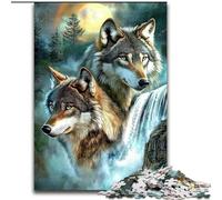 Puzzle 1000 pièces pour Adultes et Adolescents Loup sous la Lune, Jeu éducatif, Jouet, décoration d'intérieur Unique et Cadeaux (Taille 26x38cm)