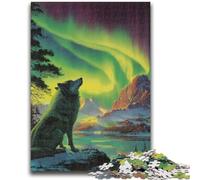 Puzzle 1000 pièces pour Adultes et Adolescents Loup sous l'aurore boréale Jeu éducatif Défi Jouet Décoration Murale Cadeaux d'anniversaire et de Noël Uniques 50x75cm