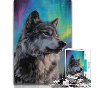 Puzzle 1000 pièces pour adultes et adolescents Loup sous l'aurore Puzzle 1000 pièces,jeux d'activités familiales stimulants,jouet à faire soi-même pour décoration murale de la maison,cadeaux (38x26cm)