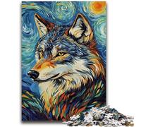 Puzzle 1000 pièces pour Adultes et Adolescents Loup sous Le Ciel Nocturne Soulagement du Stress Défi Difficile Renforcer l'amour Entre Les Couples 50x75cm