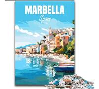 Puzzle 1000 pièces pour Adultes et Adolescents Marbella Espagne Travel Post, Jeu Stimulant et Familial avec des pièces entièrement emboîtables de Formes aléatoires 50x75cm