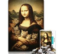 Puzzle 1000 pièces pour Adultes et Adolescents Mona Lisa et Son Chat, Jeu éducatif et Stimulant pour Toute la Famille, idéal pour Les Anniversaires et Noël, 50x75cm