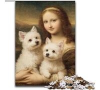 Puzzle 1000 pièces pour Adultes et Adolescents Mona Lisa et Son Chien, Jeux éducatifs, décoration d'intérieur, Cadeau d'anniversaire, Art Mural 38x26cm