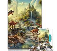 Puzzle 1000 pièces pour Adultes et Adolescents, Monde des Dinosaures, Art au Fusain, Séjour pour Tuer Le Temps, Décoration d'intérieur (38x26cm)