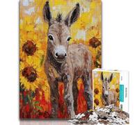 Puzzle 1000 pièces pour Adultes et Adolescents, Motif âne et Tournesol, Jeux éducatifs, décoration d'intérieur, décoration d'intérieur Unique et Cadeaux (Taille 75x50cm)