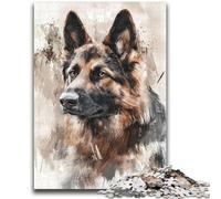 Puzzle 1000 pièces pour Adultes et Adolescents, Motif Berger Allemand Aquarelle, Anti-Stress, défi Difficile, idéal comme Cadeau pour Toute la Famille, 26x38cm