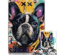 Puzzle 1000 pièces pour Adultes et Adolescents, Motif Bouledogue français, Graffiti, Anti-Stress, pour Passer des Vacances à la Maison, avec Affiche et fiche de Questions-réponses Assorties (75x50cm)