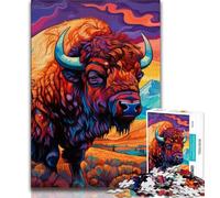 Puzzle 1000 pièces pour Adultes et Adolescents, Motif Buffle psychédélique, Art au Fusain, pour Une Escapade relaxante, idéal pour la décoration de la Maison (75x50cm)