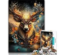 Puzzle 1000 pièces pour Adultes et Adolescents, Motif cerf Fleuri, Anti-Stress, décoration d'intérieur (Taille 38x26cm)