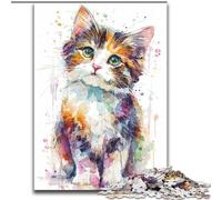 Puzzle 1000 pièces pour Adultes et Adolescents, Motif Chat Aquarelle, idée Cadeau d'anniversaire pour Adultes, Jeu Familial et Loisir (Taille 50x75cm)