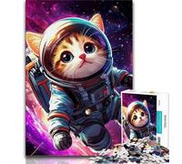 Puzzle 1000 pièces pour Adultes et Adolescents, Motif Chat Astronaute, Jouet Anti-Stress pour Passer du Temps à la Maison (Taille 38x26cm)