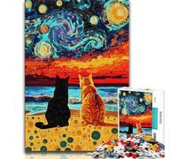 Puzzle 1000 pièces pour Adultes et Adolescents, Motif Chat de Bord de mer, Anti-Stress, séjour, Tuer Le Temps, liste de souhaits avec Le Père Noël (Taille 75x50cm)
