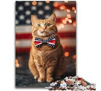 Puzzle 1000 pièces pour Adultes et Adolescents, Motif Chat Drapeau américain, Aide Le Cerveau à exercer, Jouets addictifs pour cultiver la Patience, Convient aux Couples, 26x38cm