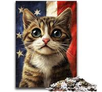 Puzzle 1000 pièces pour Adultes et Adolescents, Motif Chat Drapeau américain, pour Les 14 Ans et Plus, Jeu intellectuel, Cadeaux de Noël et d'anniversaire, 50x75cm