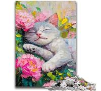 Puzzle 1000 pièces pour Adultes et Adolescents, Motif Chat et Fleur, Jeu d'activités familiales Stimulant, Jouet à Faire soi-même pour décoration Murale (50x75cm)