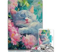 Puzzle 1000 pièces pour Adultes et Adolescents, Motif Chat et Fleur, Jeu éducatif pour la Famille, idéal pour la décoration de Bureau (Taille 75x50cm)