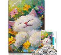 Puzzle 1000 pièces pour Adultes et Adolescents, Motif Chat et Fleur, Jeux éducatifs, décoration d'intérieur, idéal pour la décoration de Bureau (Taille 75x50cm)