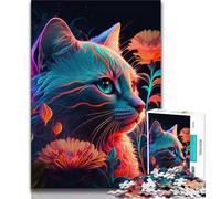 Puzzle 1000 pièces pour Adultes et Adolescents Motif Chat et Fleur néon 1000 pièces Jeu de Quiz décoration Murale Cadeaux Uniques pour Anniversaire et Noël 38x26cm