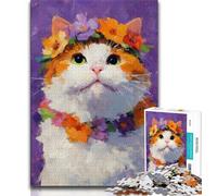 Puzzle 1000 pièces pour Adultes et Adolescents, Motif Chat Fleur, Jeu Stimulant, décoration Murale, Cadeaux d'anniversaire et de Noël Uniques (75x50cm)