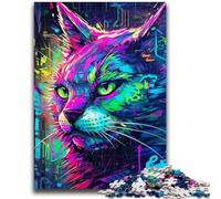 Puzzle 1000 pièces pour Adultes et Adolescents, Motif Chat Graffiti néon, Jouet éducatif Anti-Stress, Interaction Parent-Enfant, pour Les Enfants de 14 Ans et Plus, 26x38cm