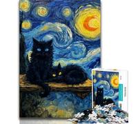 Puzzle 1000 pièces pour Adultes et Adolescents Motif Chat Noir Jouet éducatif et décompressant Cadeau d'anniversaire 26x38cm