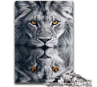 Puzzle 1000 pièces pour Adultes et Adolescents, Motif Chat Sauvage Noir et Blanc, Anti-Stress, Vacances à la Maison, avec Affiche et fiche de Questions-réponses Assorties, 50x75cm